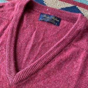 Vintage Mens Brooks Brothers Scottish Cashmere Red V Neck Sweater XL